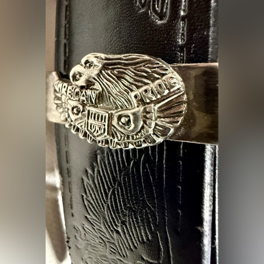 American Pride Black Leather Belt with Eagle Design